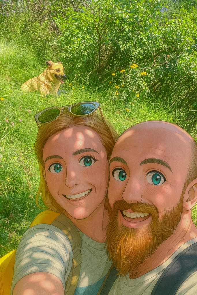 Efe ve Ebru'nun Üsküp tatilinde gittikleri Matka kanyonundaki yürüyüşlerinde çekilmiş animasyon tarzı fotoğrafı - 2023 yaz tatili
