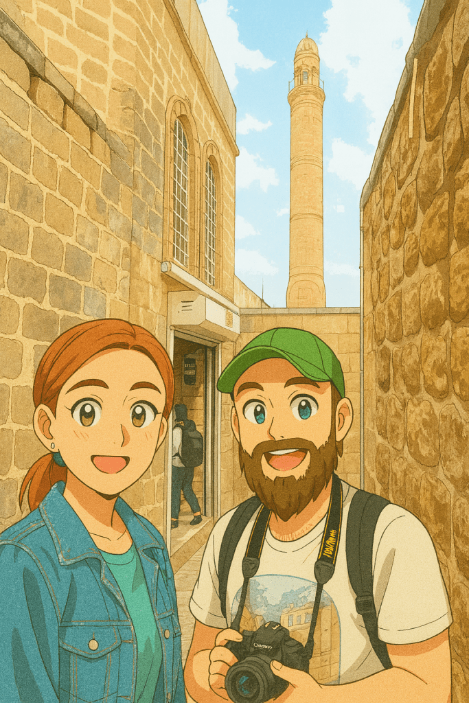 Efe ve Ebru'nun Mardin sokaklarında çekilmiş animasyon tarzı fotoğraf