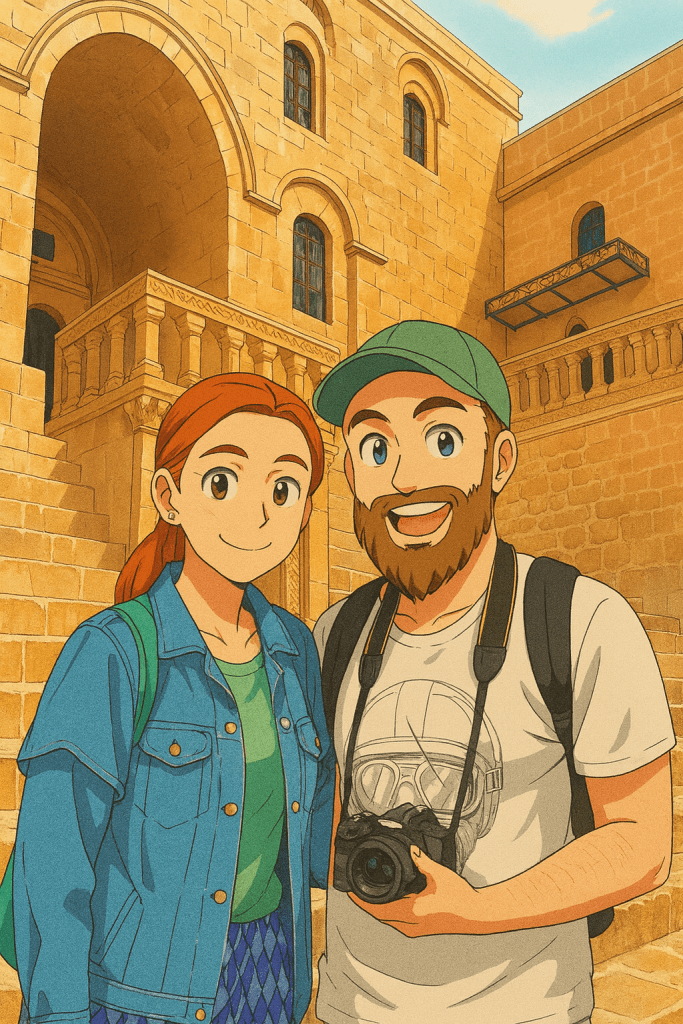 Efe ve Ebru'nun Mardin seyahatinde gezdikleri Deyrülzafaran manastırı içerisinde çekilmiş animasyon tarzı fotoğraf