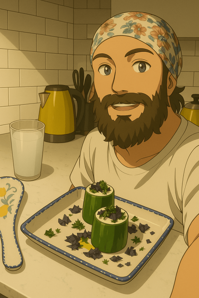 Efe’nin yaptığı siyah kabak dolması ve rakı ile çekilmiş animasyon tarzı fotoğraf