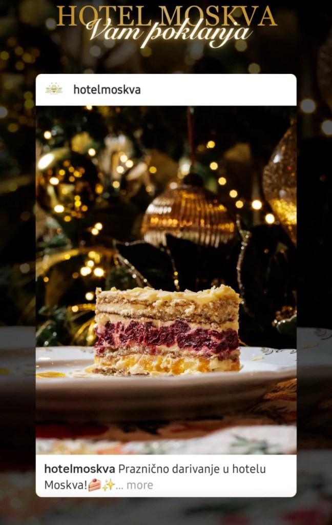 Efe ile Ebru’nun Belgrad ziyaretinde kaldıkları Hotel Moskva’nın ünlü kekinin afiş fotoğrafı