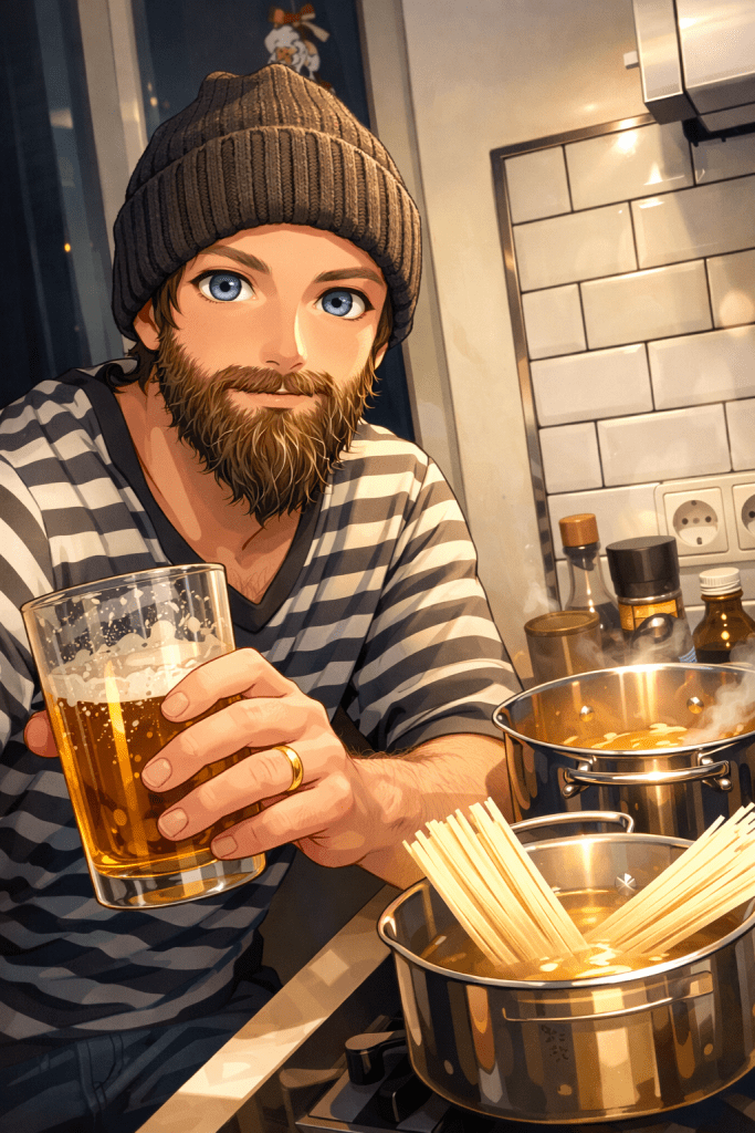 Efe’nin udon çorbası yaparken çekilmiş animasyon tarzı fotoğraf