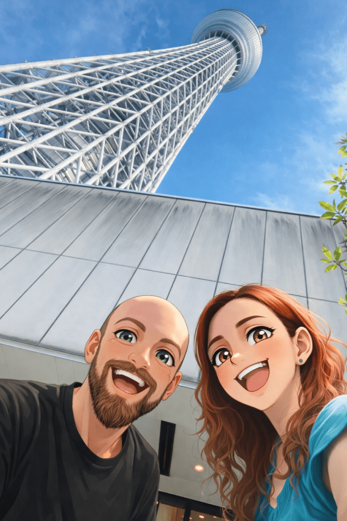 Efe ve Ebru’nun Solamachi’den Skytree’ye doğru çekilmiş animasyon tarzı fotoğraf