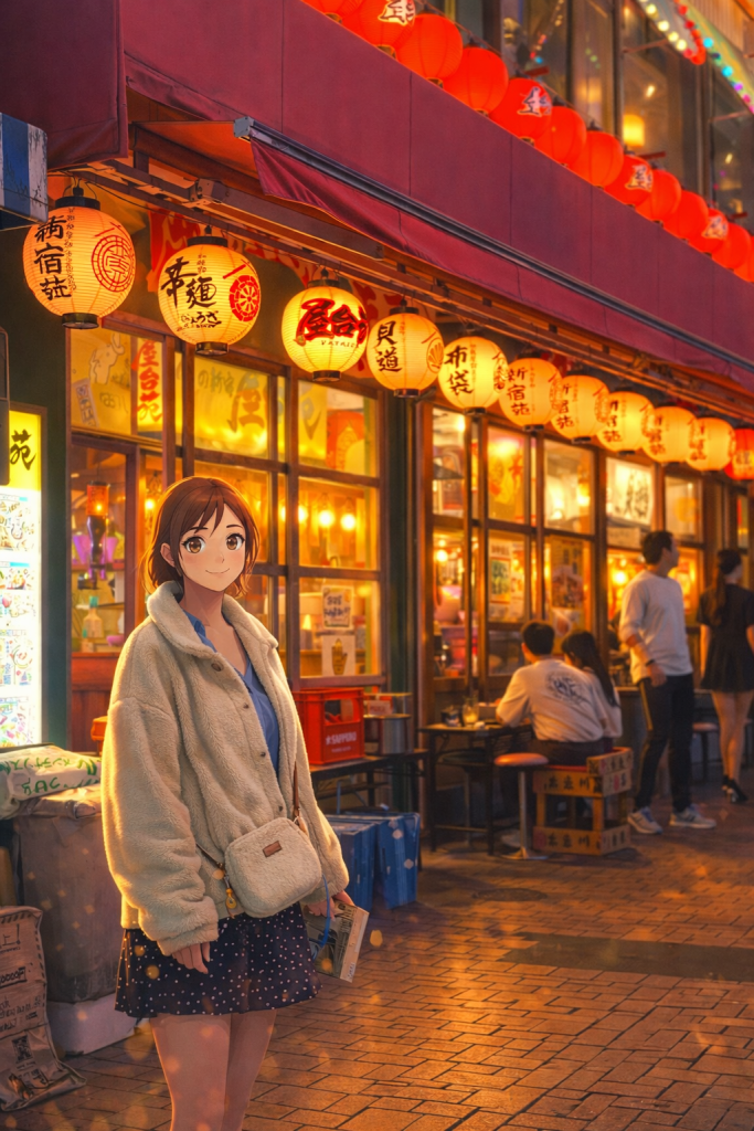 Ebru’nun Shinjuku sokaklarında çekilmiş animasyon tarzı fotoğraf