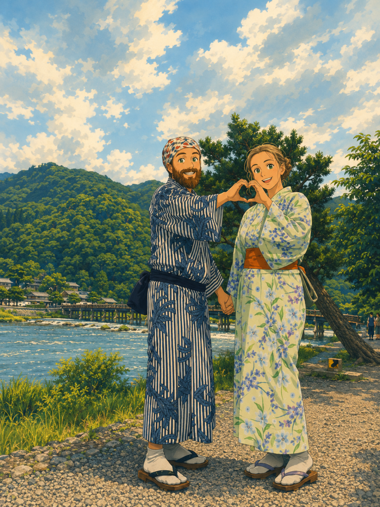 2026 Japonya yolculuğundan: Arashiyama kimono dağ manzarası