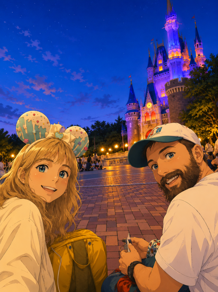 2026 Japonya yolculuğundan: Tokyo Disneyland gece şato manzarası