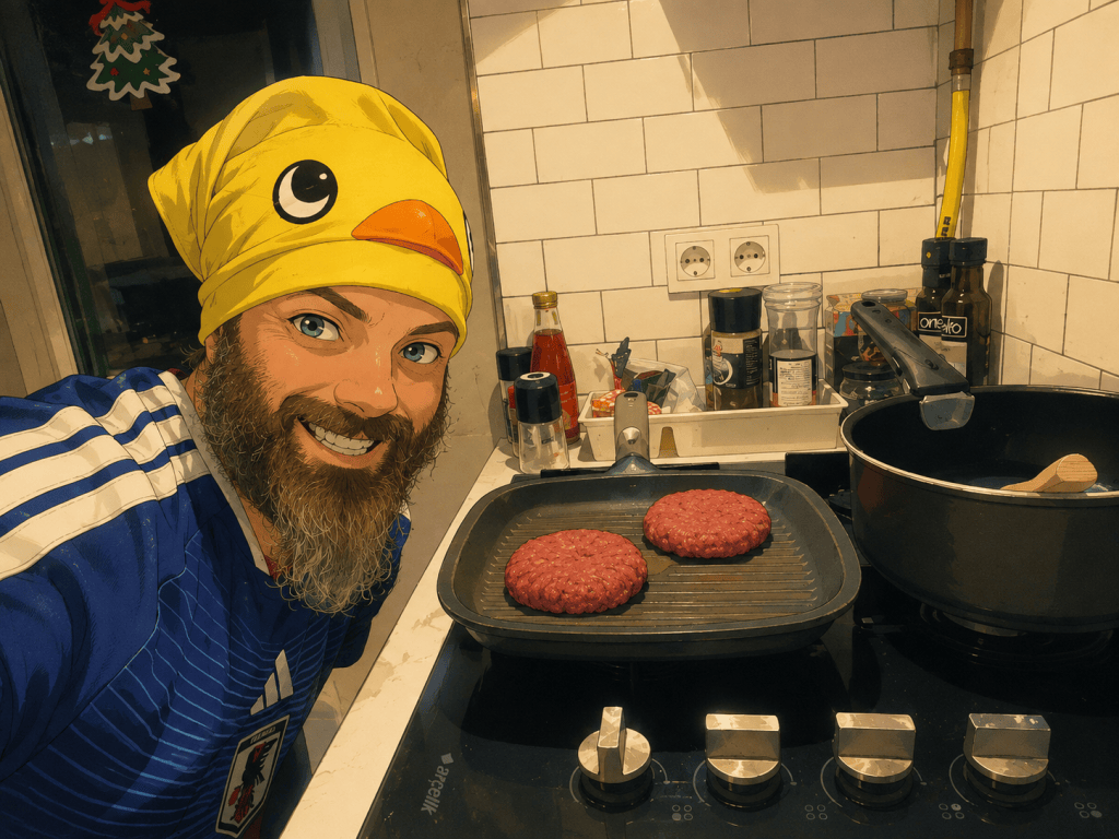 Teriyaki soslu Japon usulü burgerin yakın planı.