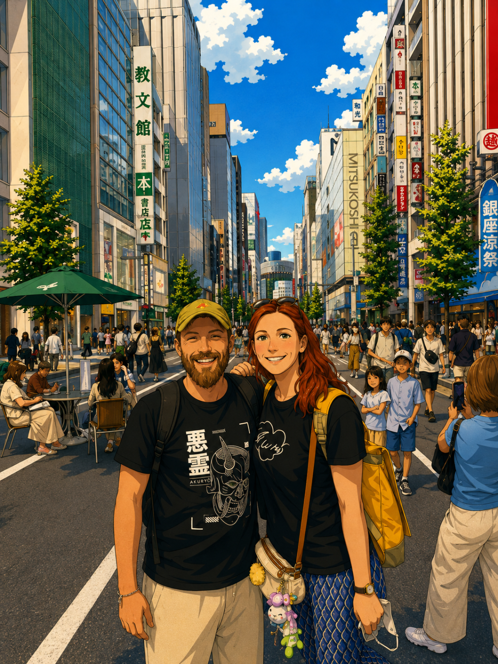 Ginza’nın şehir ve alışveriş atmosferini gösteren anime tarzı kapak görseli