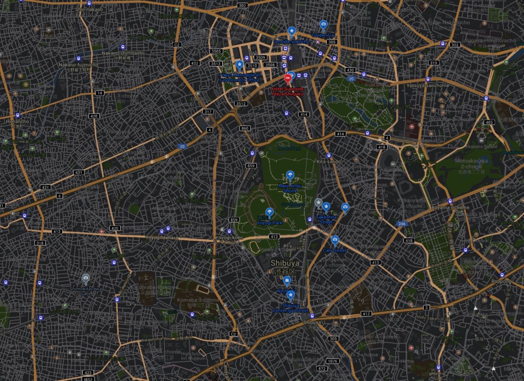 Shinjuku ve Shibuya harita görüntüsü